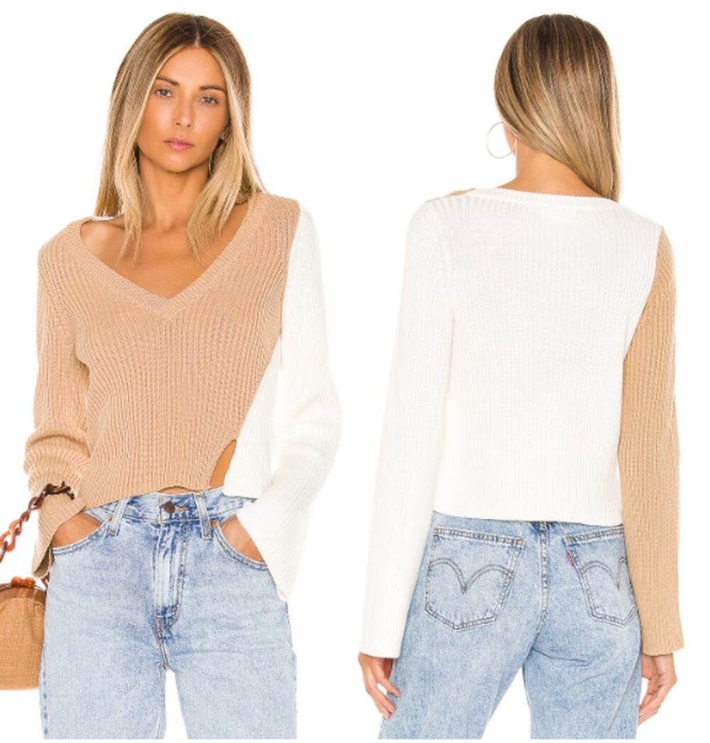 NWT Lovers + Friends Jeanne Two-Tone Long Sleeve Knit Sweater Nude Women's S